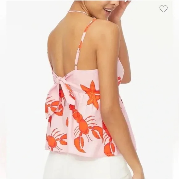 J Crew Women's 0 Tank Top Pink Tie-Back Strappy Lobster Starfish Peplum NWT - Picture 3 of 12